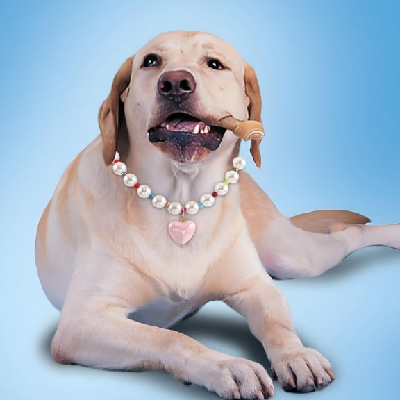 OULII Adjustable Candy Colored Pet Necklace Lightweight Beaded Heart Pendant