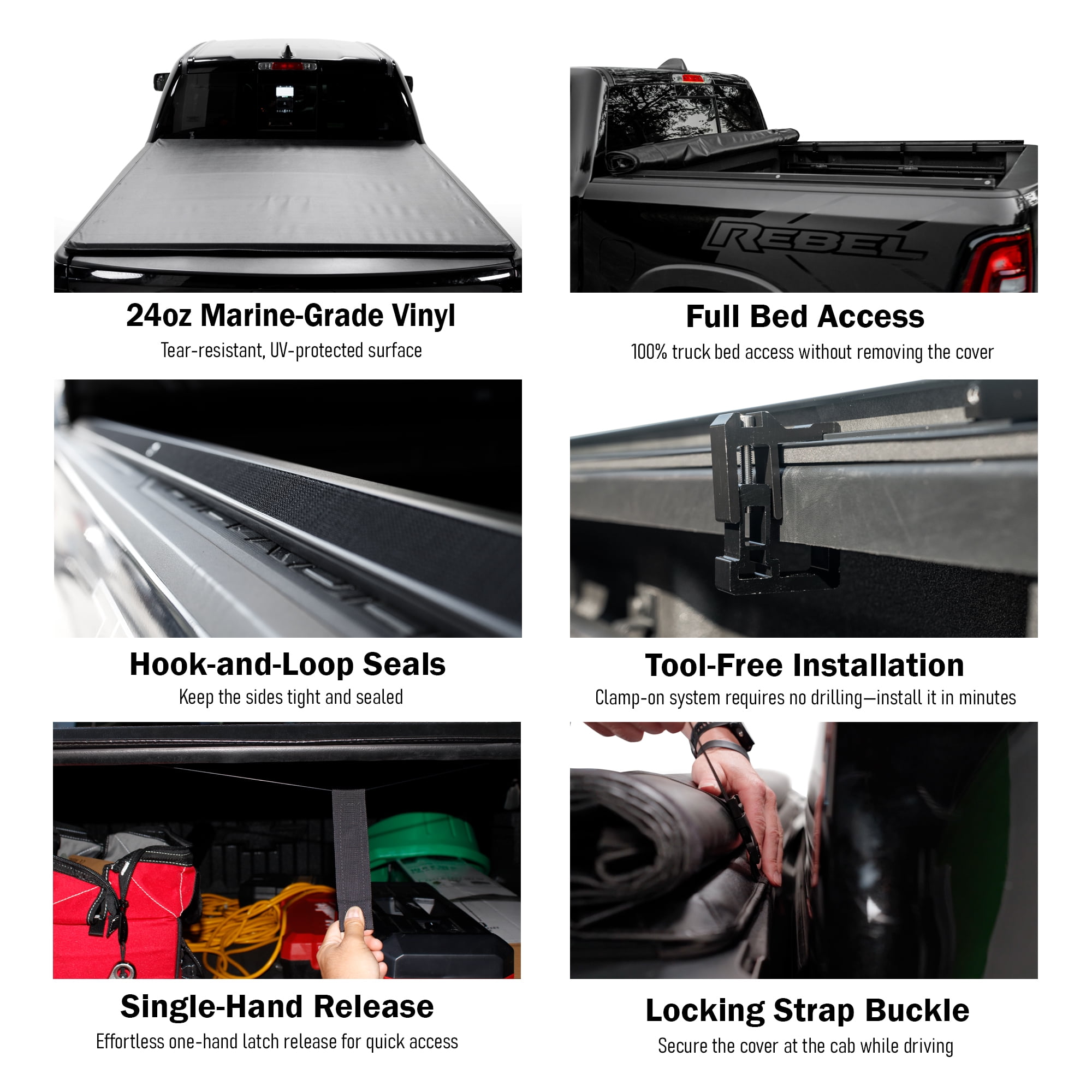 Toptiny Soft Roll Up Tonneau Cover Fits 2007-2021 Toyota Tundra 5'6" Bed waterproof