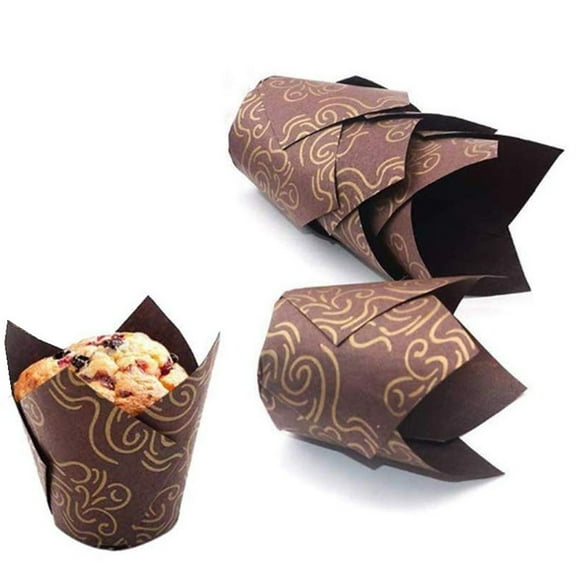 Toyeng, Kitchen Fork, Cupcake Liners for Baking Nonstick Heat Greaseproof Baking Wrappers Cake Greaseproof Paper, 50Pc Tulip Paper Cups a One Size