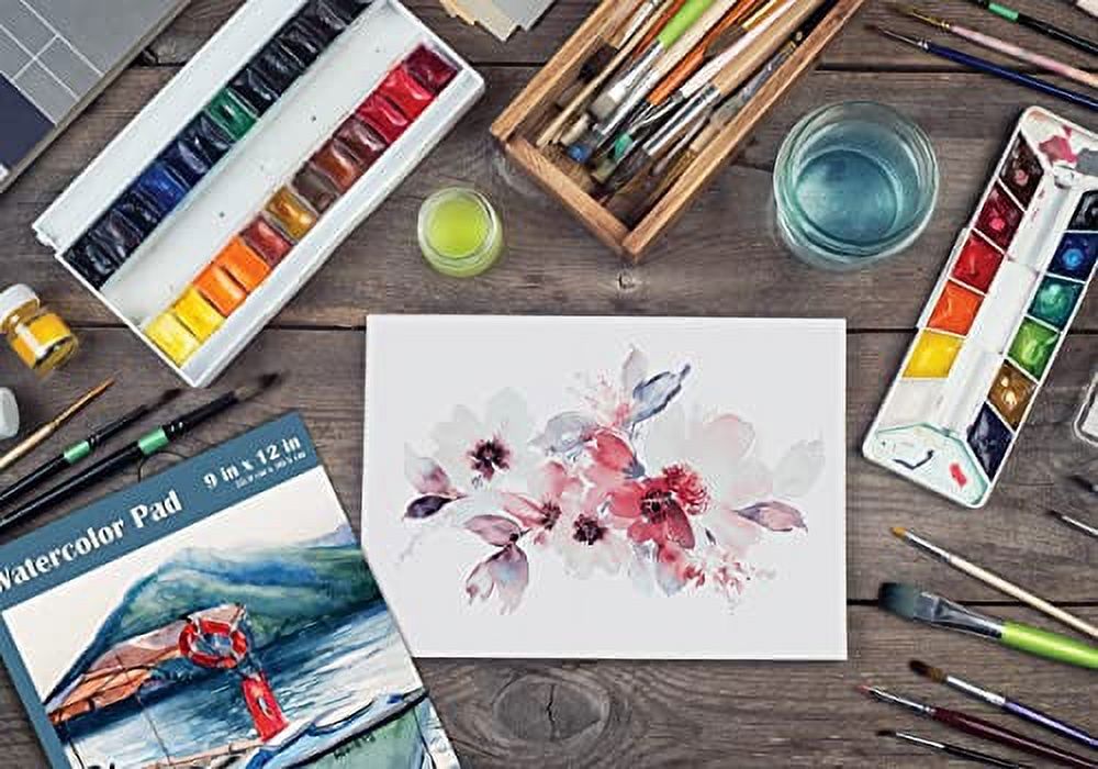 9" x 12" Watercolor Pad, 3 Pack (150 Extra Heavyweight Sheets), 140 lb/300gsm, by Better Office Products, Gaouche Book with Fold-Over Cover, Gum Bound Easy Tear, Acid Free, Cold Press, Natural White