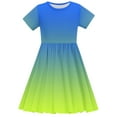 thumbnail image 7 of Hduncf Toddler Girls Gradient Color Summer Dress Short Sleeve Crewneck A-Line Dress Fashion Comfortable Swing Pleated Dress Blue 7 Years, 7 of 7
