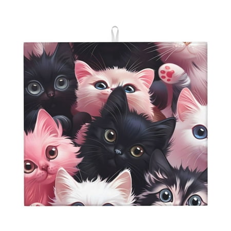 

Xecao Cute Kittens Group Portrait Print Dish Drying Mat for Kitchen Counter Absorbent Coffee Bar Mat Dish Drainer Rack Mats Dining Room Decoration
