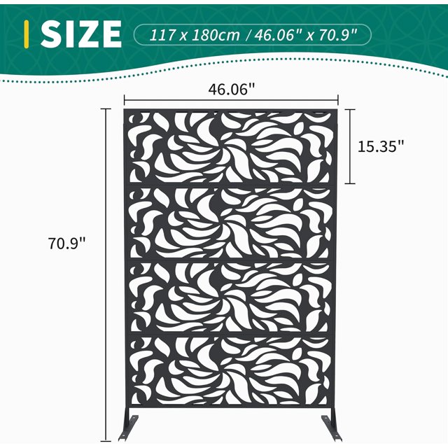 EastVita 1PC Metal Privacy Screen Outdoor, Freestanding Decorative Divider with Rust-Resistant Coating, Flower