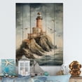 thumbnail image 2 of Designart "Watchtower Overlooking the Ocean II" Coastal Print on Natural Pine Wood, 2 of 5