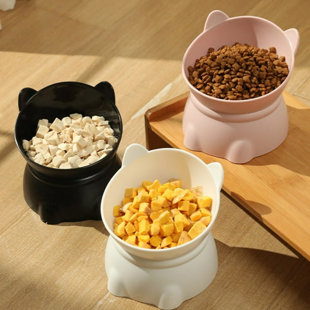 Comedero grande para gatos con soporte - plato elevado para animales para soporte del cuello, capacidad de 450 ml, diseño ancho y poco profundo que evita la fatiga de los bigotes, base