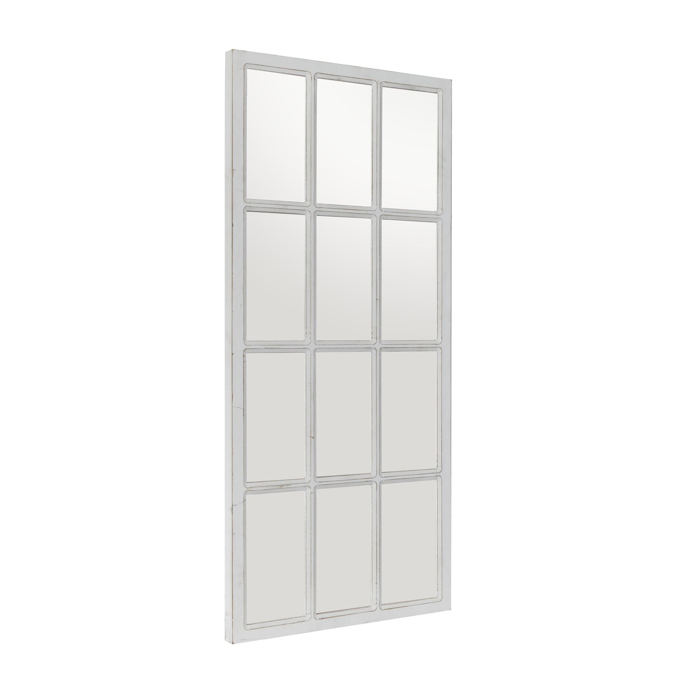 DecMode 22" x 48" White Window Pane Inspired Wall Mirror