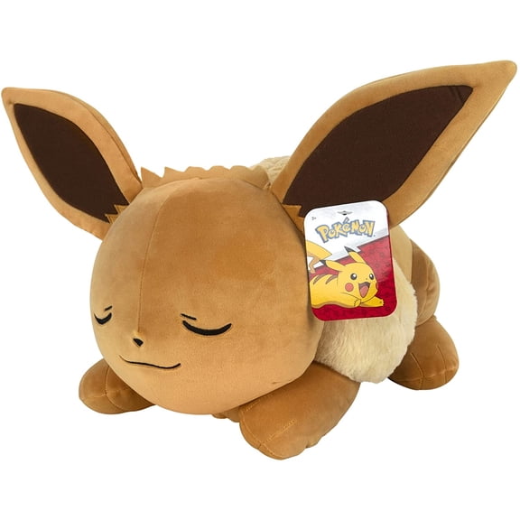 Pokemon 18 Plush Sleeping Eevee- Cuddly - Must Have for Pok mon Fans- for Traveling, Car Rides, Nap Time, and Play Time