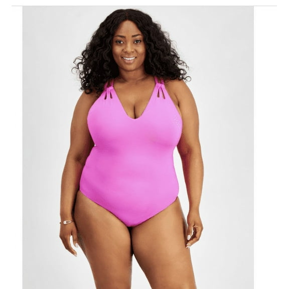 Becca Etc Plus Size Color Code Strappy One-Piece Swimsuit - Vivid Pink