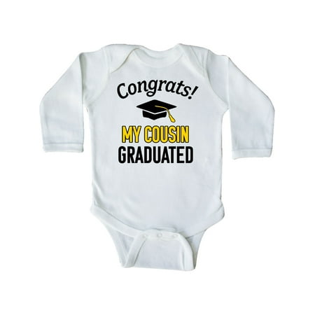 

Inktastic Congrats! My Cousin Graduated with cap Gift Baby Boy or Baby Girl Long Sleeve Bodysuit