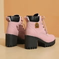 thumbnail image 4 of Miluxas Women's Combat Ankle Boots Waterproof Fashion Casual Lace up Mid Heel Fall Boots Ladies Anti-Slip Lightweight Outdoor Work Booties Pink 9(42), 4 of 9