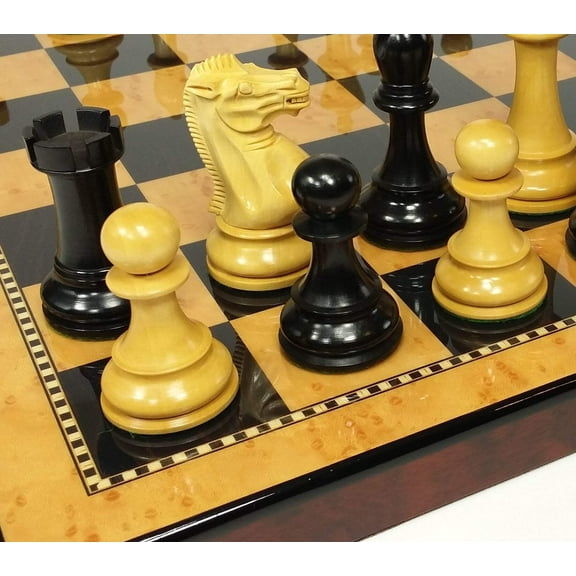 Black 4 5/8" KIng Anderssen Staunton Wood Chess Set Large 18" Walnut Color Board