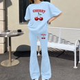 thumbnail image 5 of CPNG Girls Cherry Print Outfits Round Neck Short Sleeved T Shirts and Matching Flare Pants 2 Pieces Casual Cute Sweatsuits Set, 5 of 5