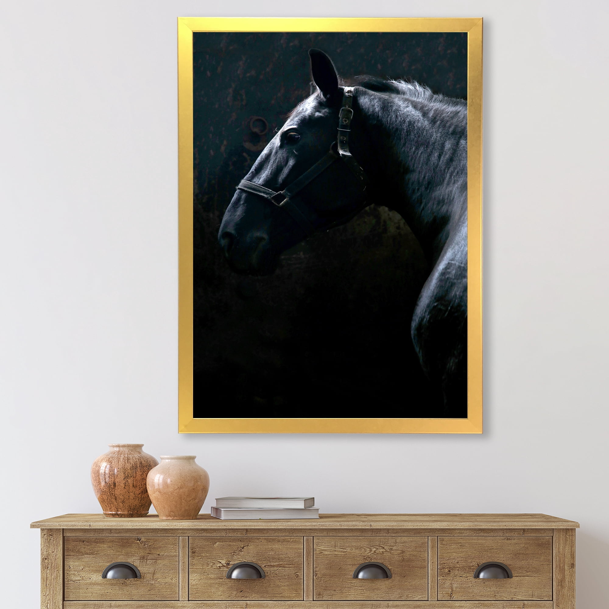 Designart 'Close Up Of Thoroughbred Nonius Stallion Horse II' Farmhouse Framed Art Print