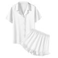 thumbnail image 6 of ZQUUVOU Kids Silk Pajama Set Satin Short Sleeve Solid Lapel Top Shorts Button Down Cardigan Loungewear Sleepwear for 5-15 Years White, 6 of 6