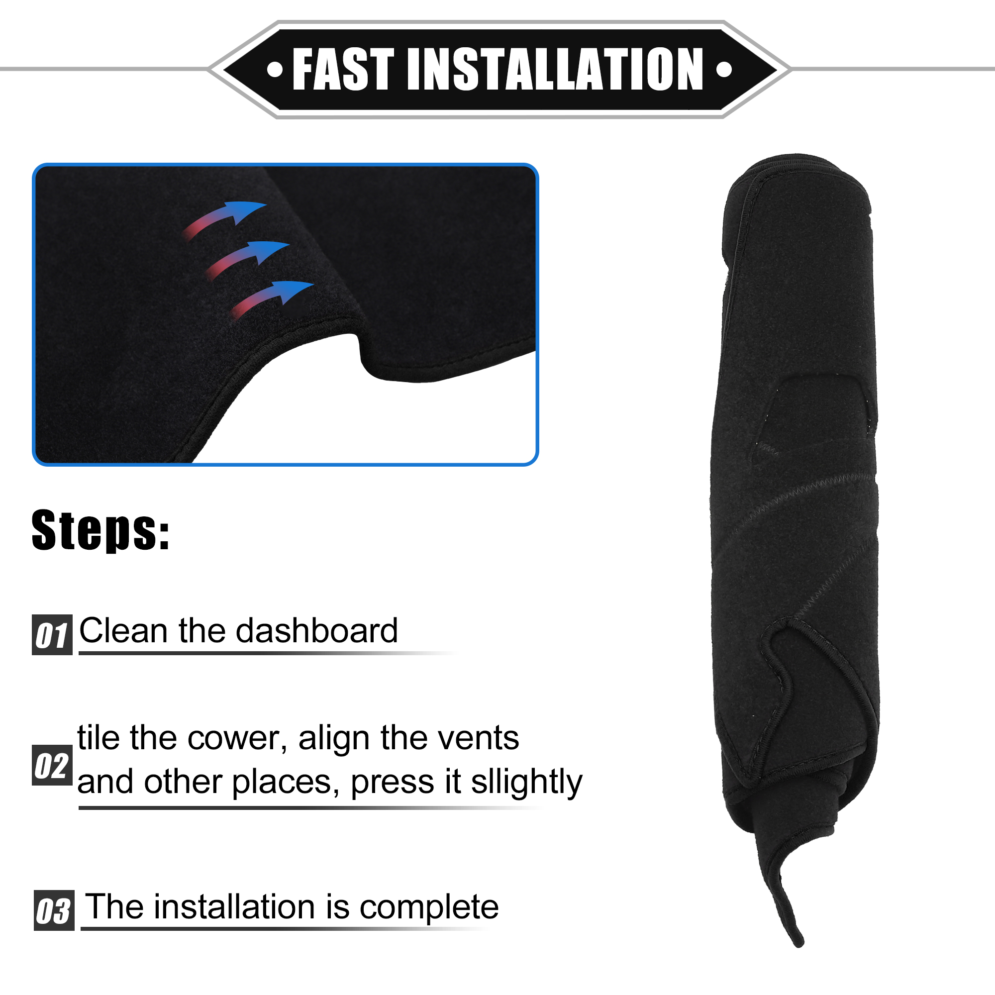 Unique Bargains Dashboard Cover for Hyundai Santa 2013-2018 Non-slip Polyester Black Dash Cover Mat Protector Cover