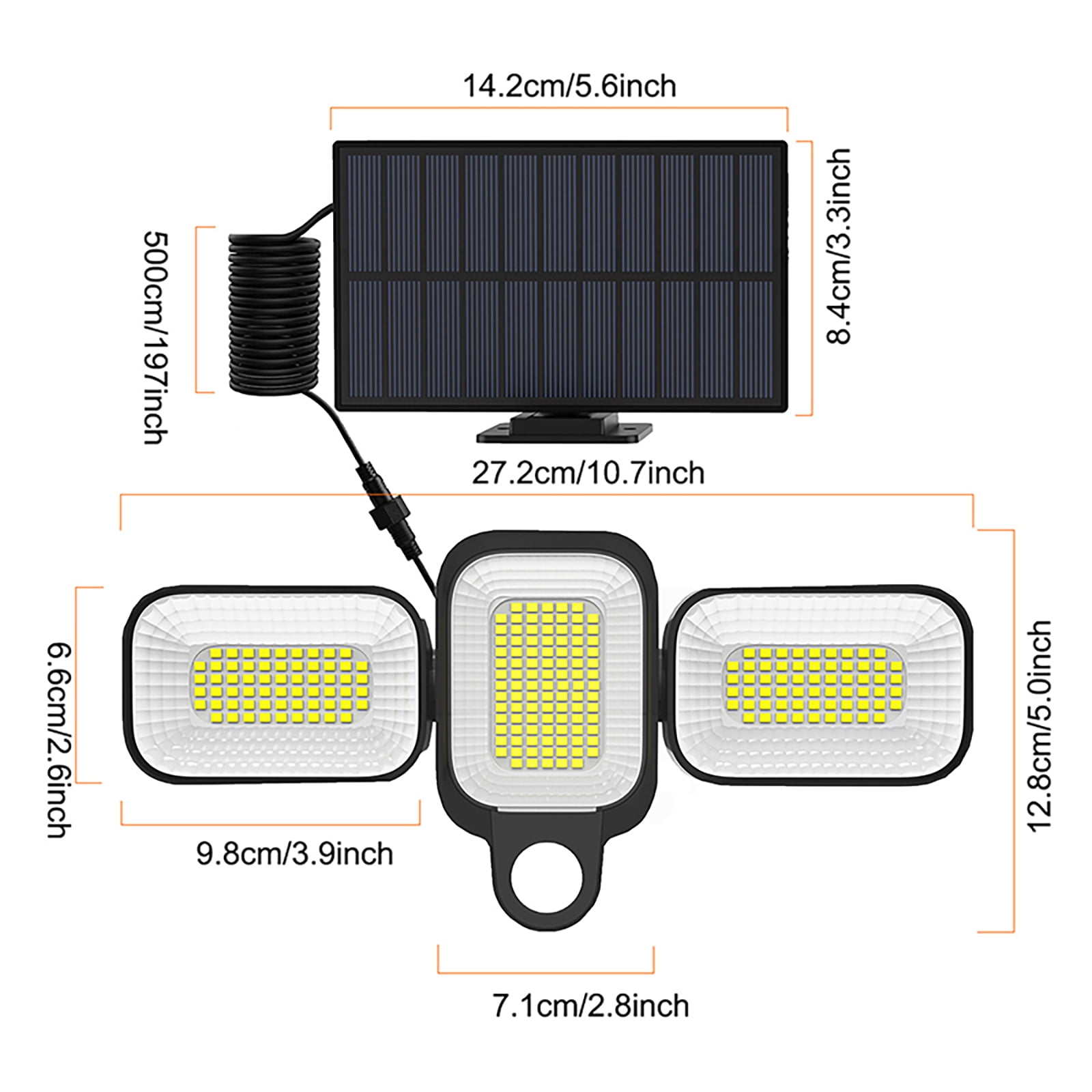 Foluu Solar Flood Lights 225 LED 3 Modle 270° Waterproof Motion Sensor Security Lights with 197In Cable 1Pack