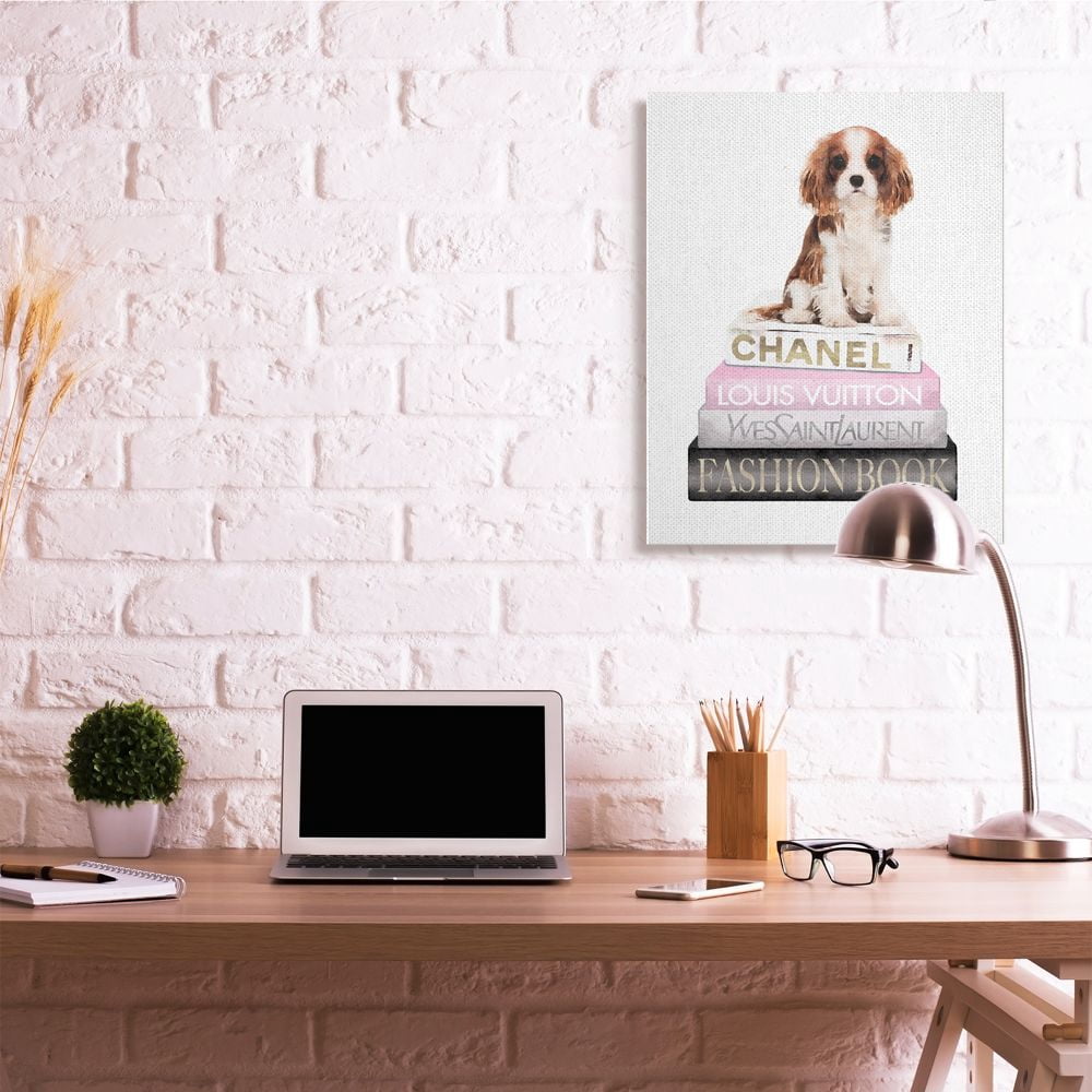 Stupell Industries Resting Spaniel Puppy and Iconic Fashion Bookstack Designed by Amanda Greenwood