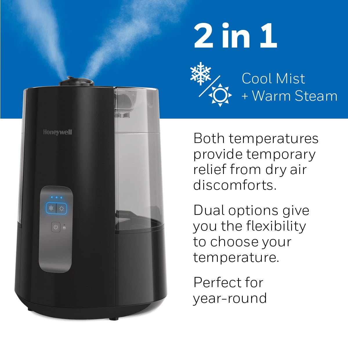 Honeywell Dual Comfort Cool Warm Mist Humidifier for Large Rooms 600 sq.ft, HWC775B, Black