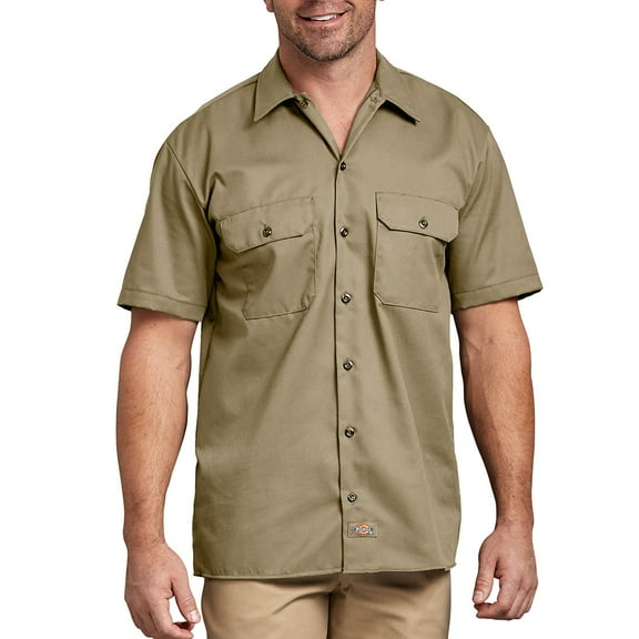 Dickies Men's 1574 Short Sleeve Flex Original Fit Button Up Work Shirt Khaki 2XL