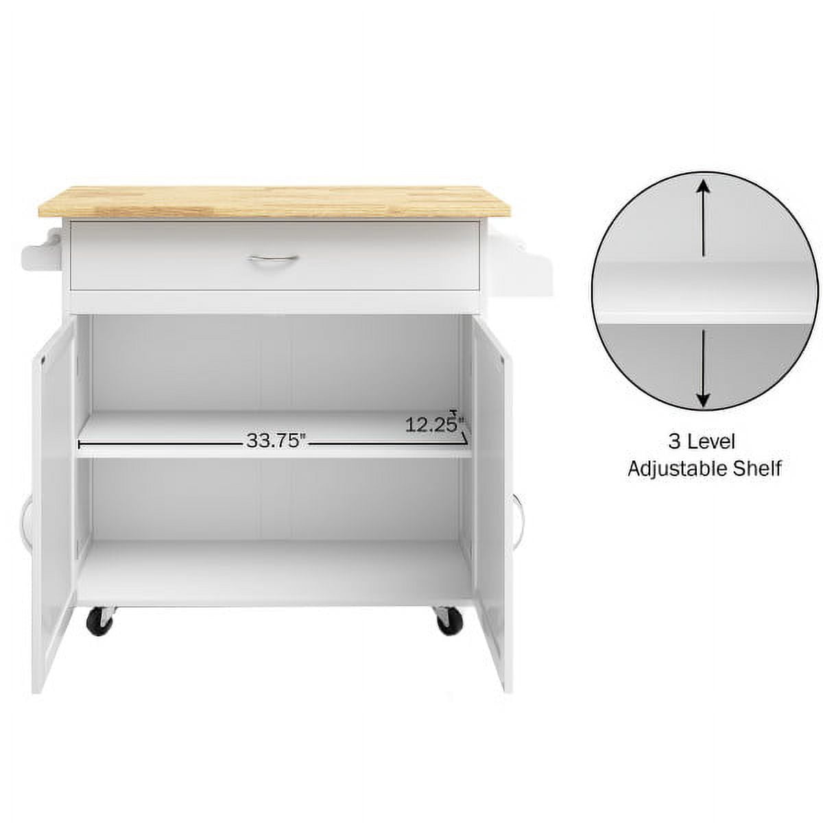 Lavish Home  Kitchen Island with Spice Rack and Storage Cabinet – Rolling Cart with Drawers (White)