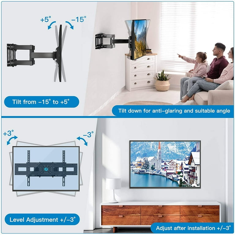 Perlegear Full Motion TV Wall Mount for Most 26–50 Inch TVs, Max VESA 300 x  300mm, TV Monitor Wall Mount Bracket with Rotation, Swivel, Tilt
