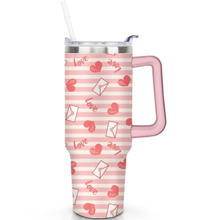 

Travel 40oz Valentine s Day Travel Must Haves Tumblers with Lids Straws Vacuum Insulated Valentine s Day Tumbler with Handle Flip Straw Lid Leak Proof Stainless Steel Cup Mug Gifts for Him Her