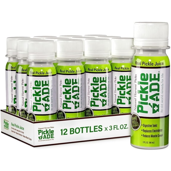 PickleAde Real Pickle Juice Shots with Turmeric, 3oz 12 Pack Electrolyte Pickle Juice Sports Drink Kosher Pickle Shots Pickle Brine for Muscle and Leg Cramp Relief