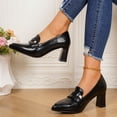 thumbnail image 5 of Black Ladies Fashion Casual Plus-Size Spring Summer Shoes Pointed Toe High Heel Slip-On Chunky Heel Dress Sandals, 5 of 9
