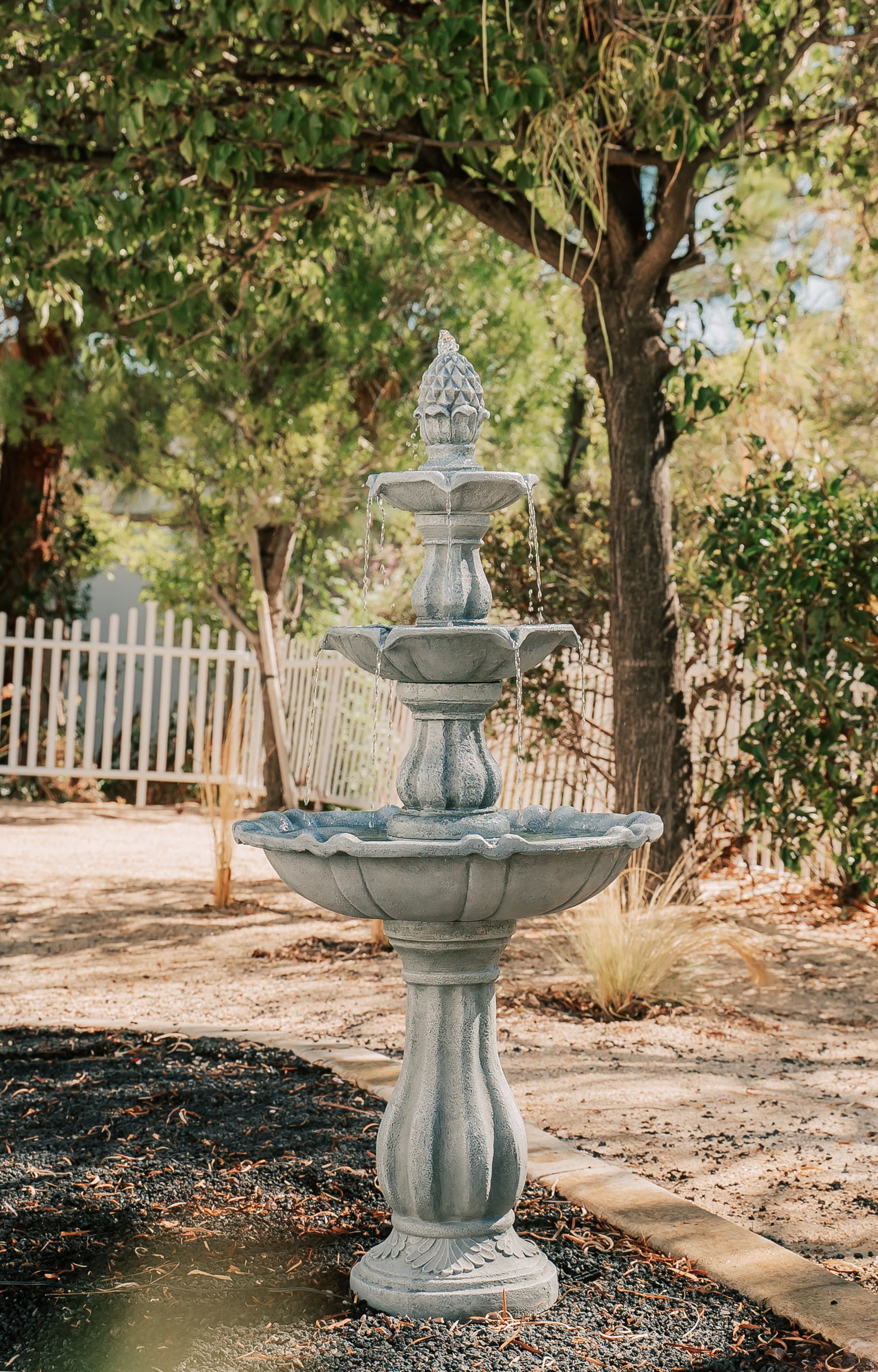XBrand 3-Tier Water Fountain w/Pump & Pineapple Top, 51 Inch Tall, Brown, Large Outdoor Freestanding Waterfall Decor for Porch, Lawn and Garden