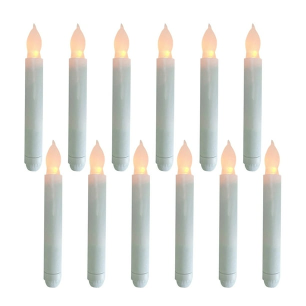 12 velas LED delgadas sin llama parpadeantes para decoración del hogar, bodas, sin batería, luz blanca cálida.