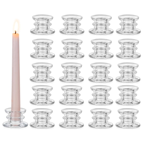 Glasseam 20-Pack Clear Glass Taper Candle Holders, Modern Stacked Design Small Candlestick Holder Decor for Table Centerpiece Wedding Christmas Dinner Party