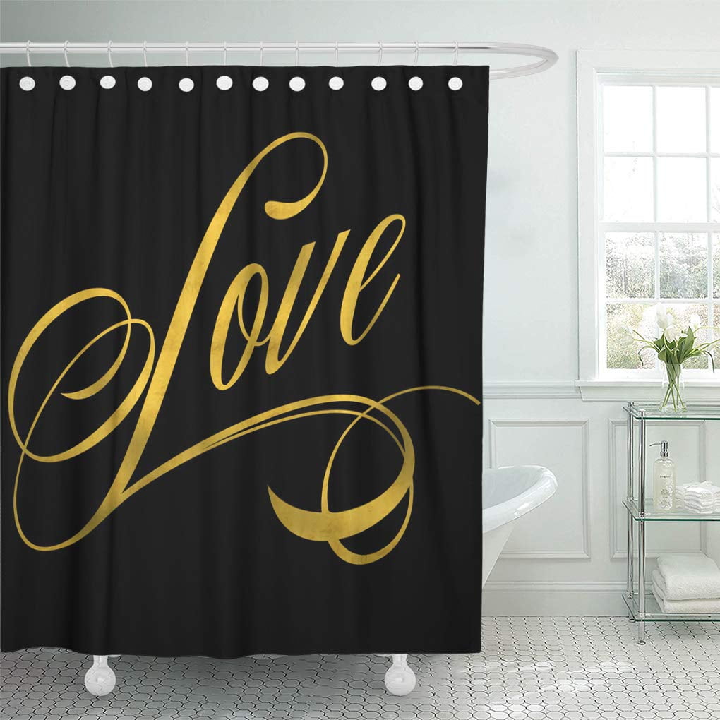 CYNLON Glittery Love Gold Faux Foil Metallic Glitter Quote Isolated