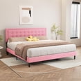 thumbnail image 2 of alazyhome Velvet Upholstered Platform Bed Frame King Size with Button Tufting Headboard , Easy Assembly, Pink, 2 of 6