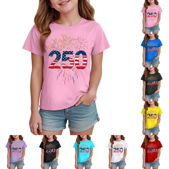 WUANDIXFA 4th of July Shirts Toddler Boys Girls American Flag USA T-Shirt Kids Patriotic Tee Tops (Purple, 7-8 Years)
