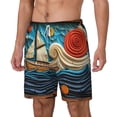 thumbnail image 2 of Uemuo Whimsical Sailboat Ocean Art Pattern Mens Swim Trunks Quick Dry Board Shorts with Mesh Lining, Stretch Beach Shorts Quick Dry No-Chafing Board Shorts-Large, 2 of 9
