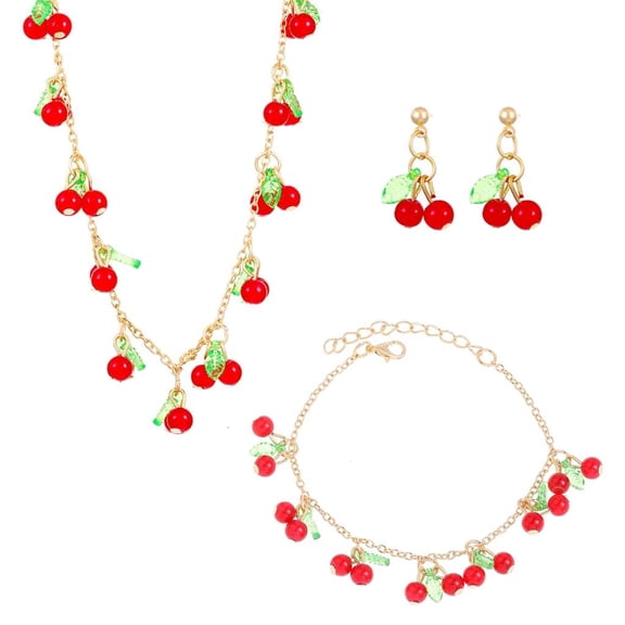 Osdhezcn Fruit Themed Jewelry Accessories Sophisticated Acrylic Cherries/Strawberry Necklace Bracelet and Earrings Jewelry