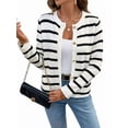 thumbnail image 2 of Women Striped Cardigan Sweaters Button Down Cropped Knit Lady Jackets Coat Fall Outfits Trendy Cardigan Black & White L, 2 of 10
