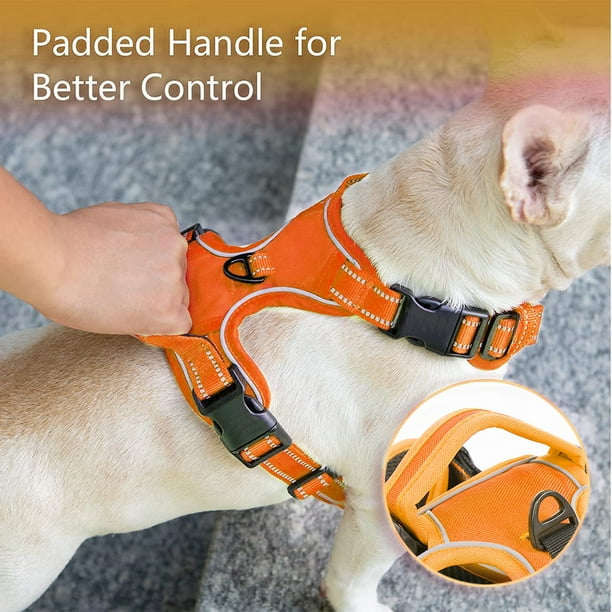 No Pull Dog Harness Front Clip Heavy Duty Reflective Easy Control Handle for Large Dog Walking Orange M
