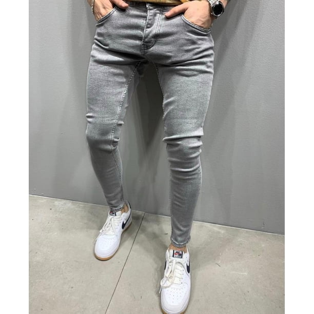 Pantalones vaqueros elásticos rasgados ajustados con bordado de motorista para hombre Tan Jianjun unisex