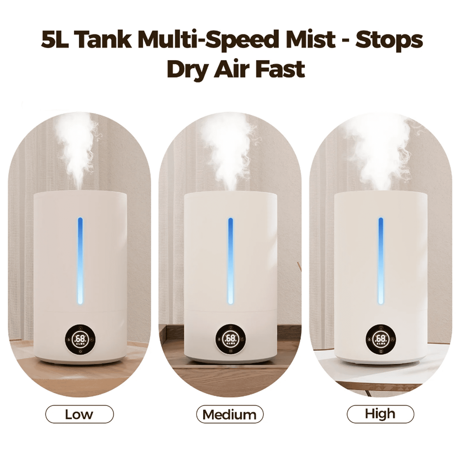 5L Cool Mist Humidifiers, Top Water Filling & 24H Timer Ultrasonic Humidifier, Custom Humidity Setting, 7+1 Color Ambient Light & Aroma Tray, 28dB Silent Humidifier for Home
