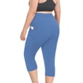 thumbnail image 3 of FlorCurve Plus Size Capri Leggings for Women with Pockets High-Waist Tummy Control Yoga Pants Stretch Workout Leggings, Blue 2XL, 3 of 6