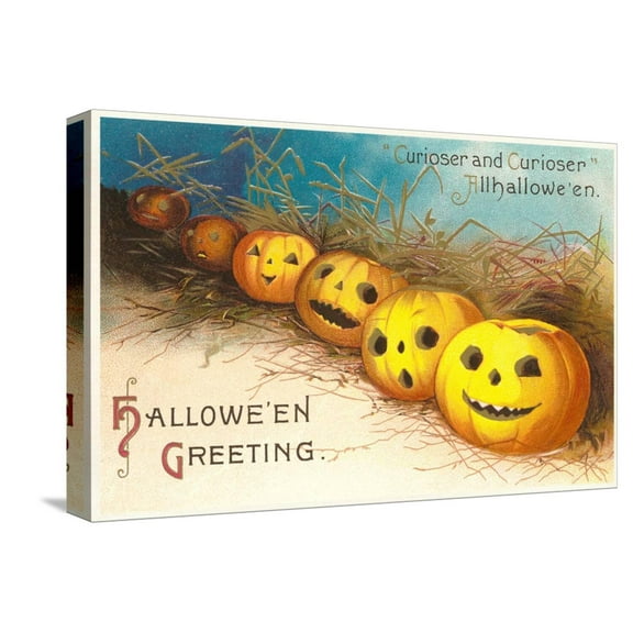 Art.com Halloween, Curiouser and Curiouser, Jack O'Lanterns Stretched Canvas Print Wall Art, 18" x 12"