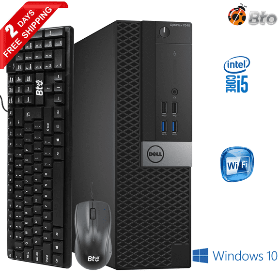 Restored Dell 7040 SFF Computer Core i5 6th 3.4GHz 16GB Ram, 2TB HDD, 256GB NVMe SSD, Keyboard and Mouse, Wi-Fi, Win10 Pro Desktop PC (Refurbished)