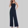 thumbnail image 7 of ABATAB Women's Casual Loose Overalls One Piece Sleeveless Smocked Jumpsuits Wide Leg Long Pant Rompers with Pockets, 7 of 7