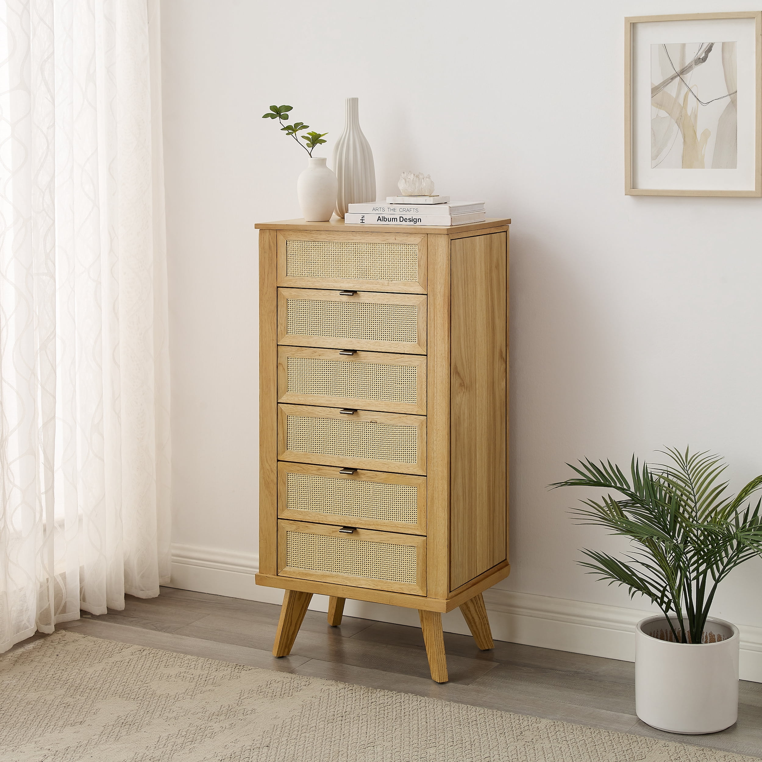 Powell Beelner Cane Jewelry Armoire, Natural