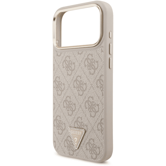 Guess PU Leather 4G Triangle Logo Gold Frame Case with MagSafe for iPhone 17 Pro Max 6.9" Pink - GUHMP17XP4GTDGMP