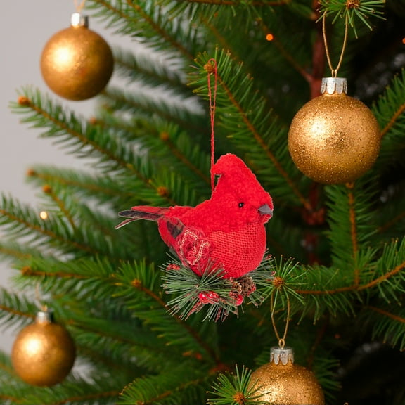 Northlight Burlap Cardinal with Pine Needles and Berries Christmas Ornament - 5.25" - Red
