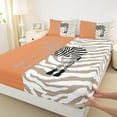 thumbnail image 3 of Feelyou Cartoon Zebra Kids Full Size Sheets, Fashion Stripes Lines Bed Sheets, Orange Kawaii Animal Sheet Sets, Breathable Home Decor, 4pcs, 3 of 7