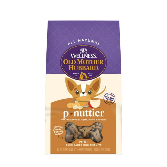 Wellness Old Mother Hubbard P-Nuttier Dog Biscuits, Natural, Training Treats, Peanut Butter Flavor, Mini Size, (20 Ounce Bag)