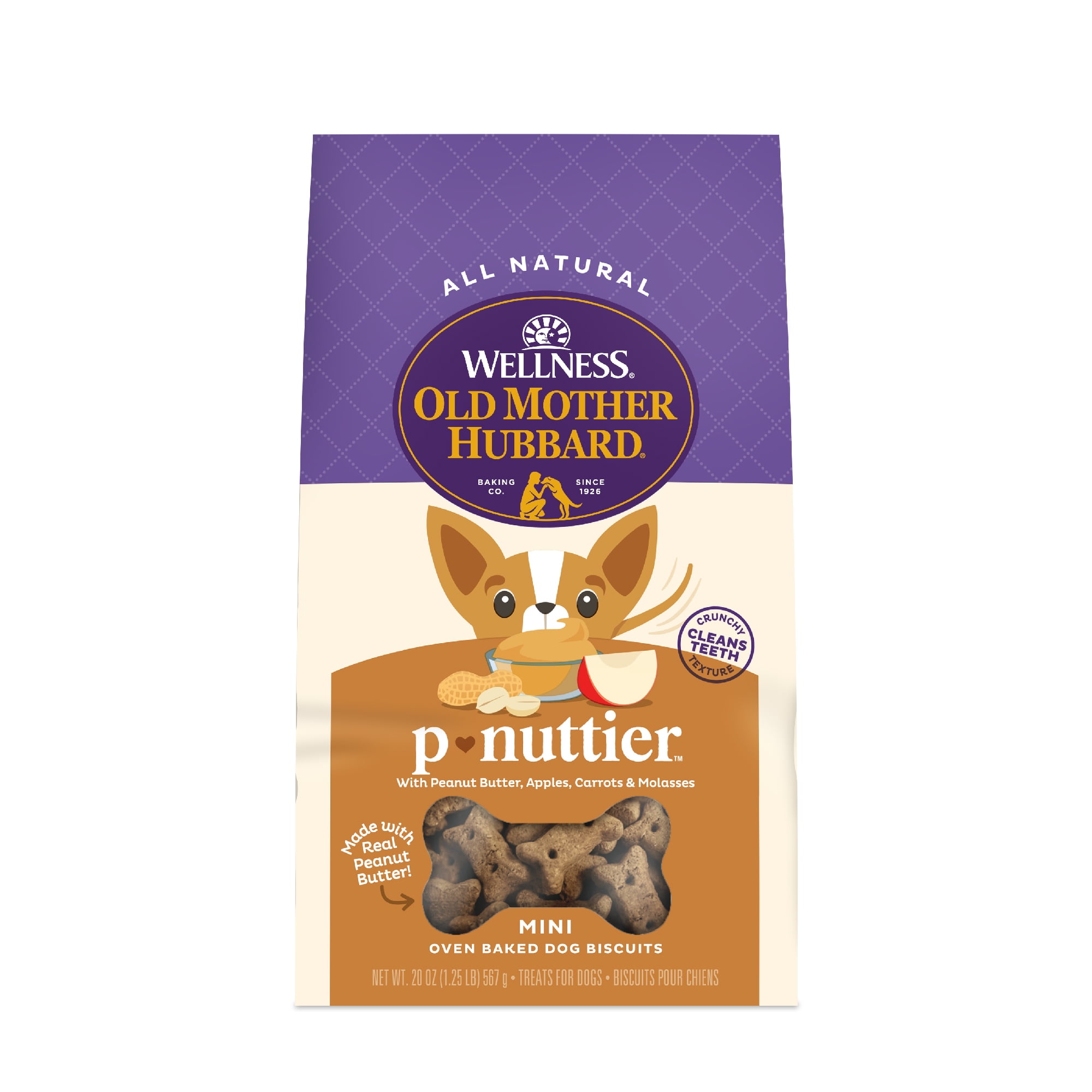 Wellness Old Mother Hubbard Classic P-Nuttier Dog Biscuits, Natural Training Treats, Peanut Butter Flavor, Mini Size, 20 oz Bag